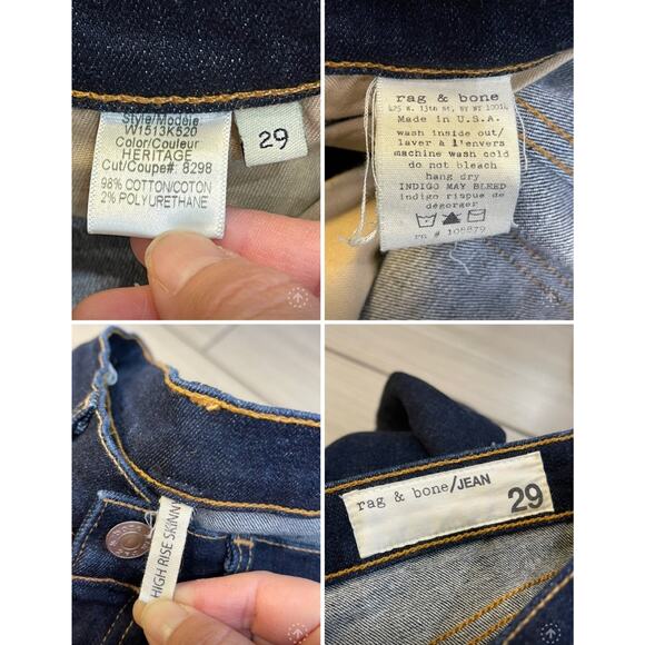 streetwear everyday Rag & Bone high rise skinny jeans sz 29 dark wash denim - Picture 10 of 12